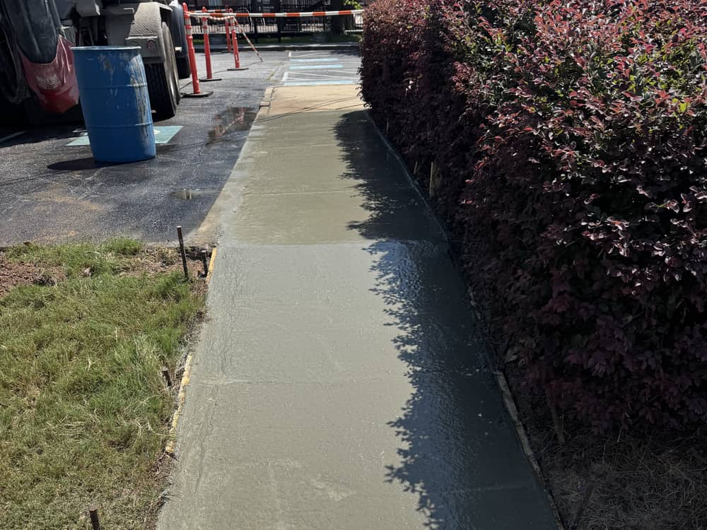 Freshly poured and finished concrete sidewalk